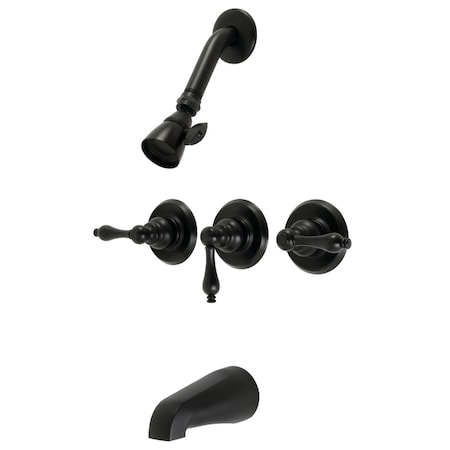 Kingston Brass KB230AL Three-Handle Tub and Shower Faucet, Matte Black KB230AL
